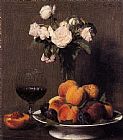 Still Life with Roses Fruit and a Glass of Wine by Henri Fantin-Latour